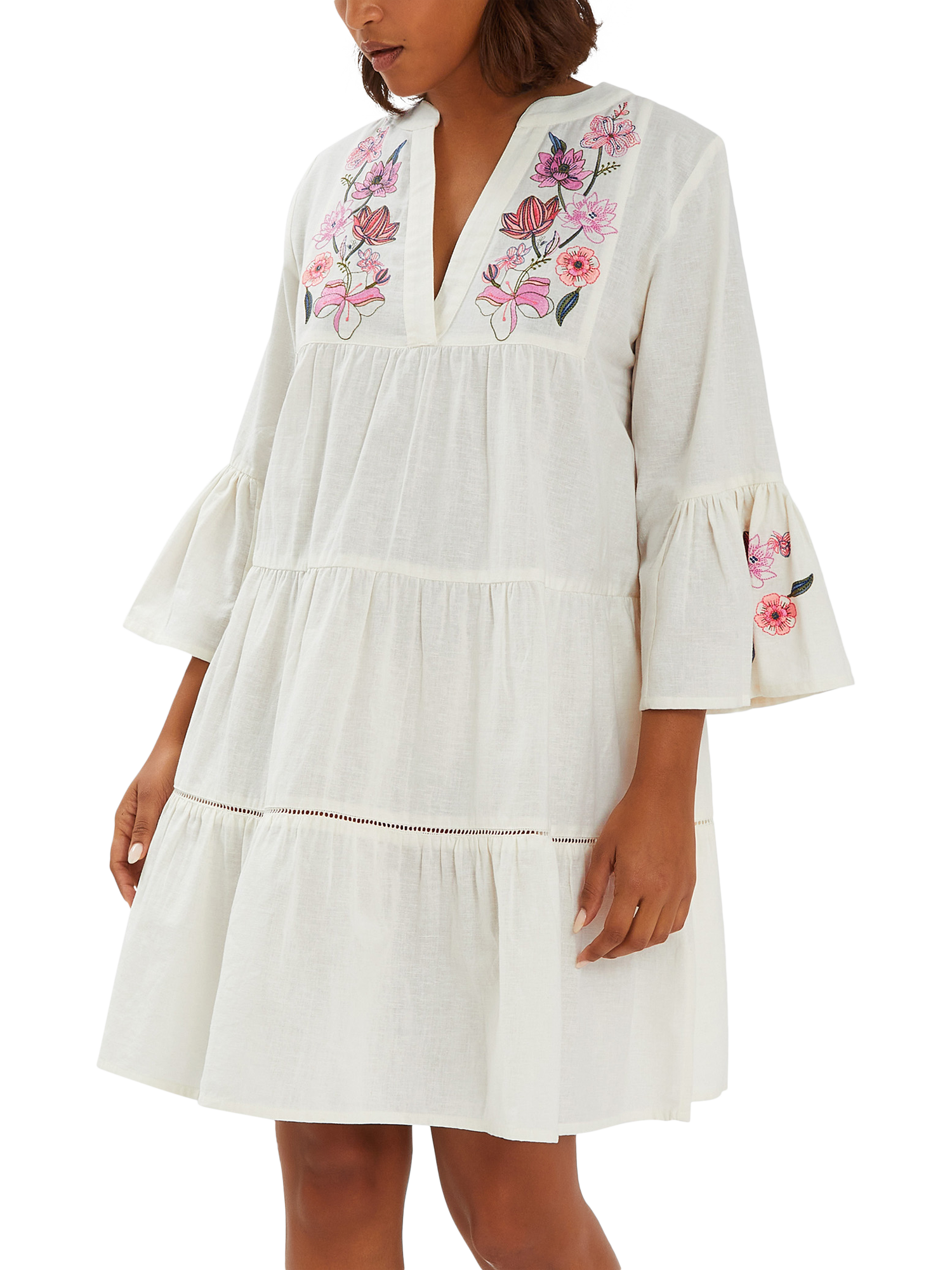 Product image 1 of 4, which shows Accessorize Jasmine Embroidered Smock Dress, White, S