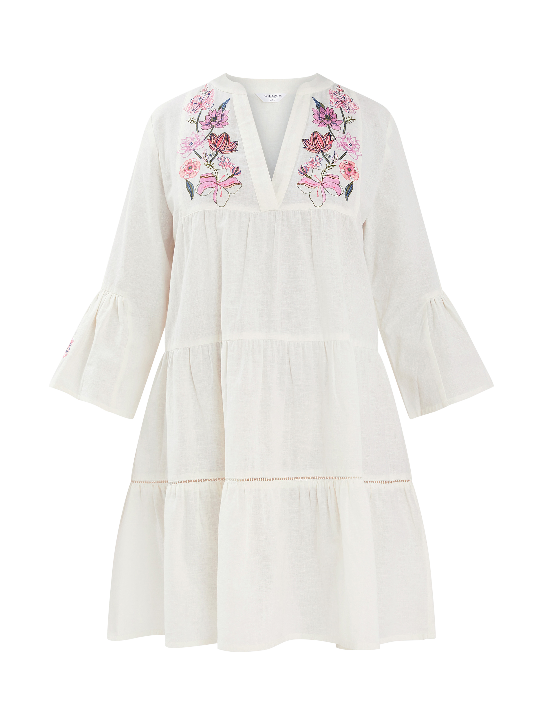 Product image 3 of 4, which shows Accessorize Jasmine Embroidered Smock Dress, White, S