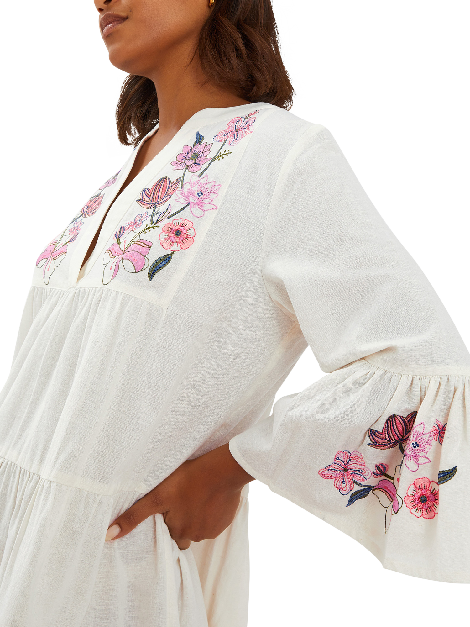 Product image 4 of 4, which shows Accessorize Jasmine Embroidered Smock Dress, White, S