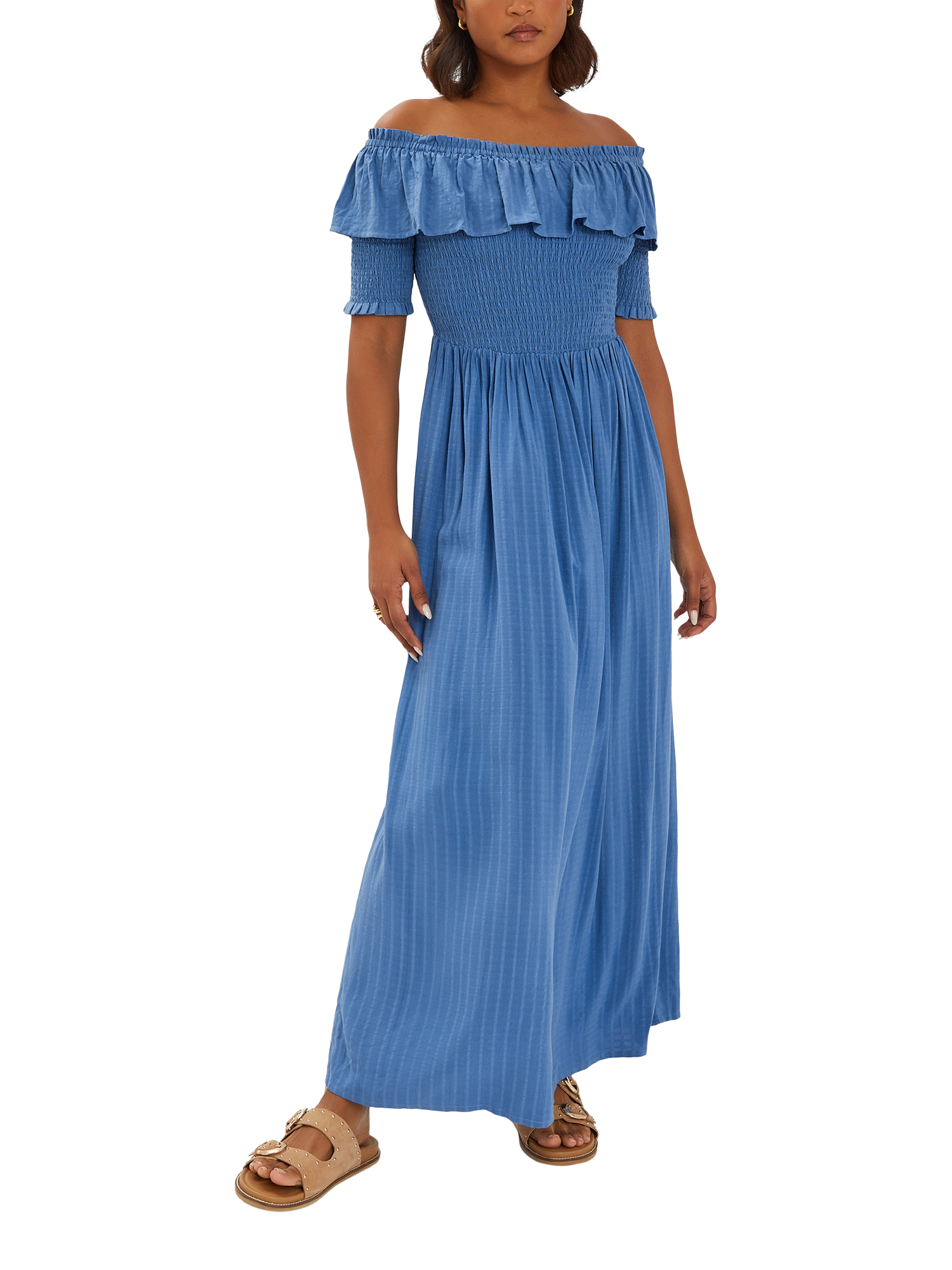 Accessorize Off-The-Shoulder Smocked Maxi Dress, Blue