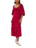 Accessorize Twist Puff-Sleeve Midi Dress, Red