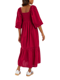 Accessorize Twist Puff-Sleeve Midi Dress, Red