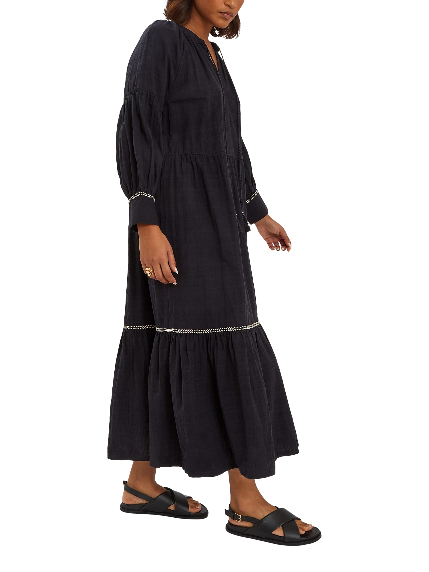 Product image 1 of 4, which shows Accessorize Long-Sleeve Tiered Maxi Dress, Black, S