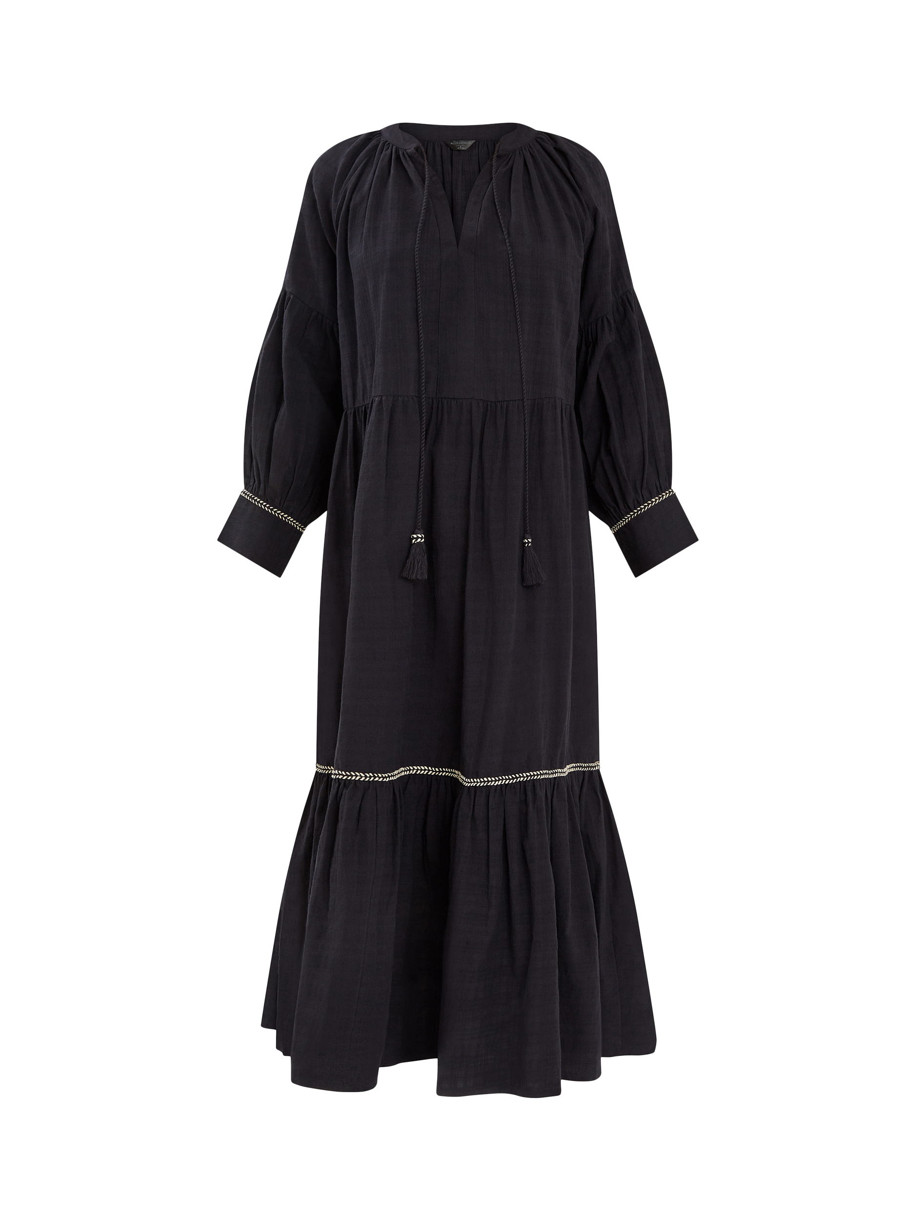 Product image 3 of 4, which shows Accessorize Long-Sleeve Tiered Maxi Dress, Black, S