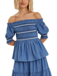 Accessorize Off-The-Shoulder Smocked Top, Blue