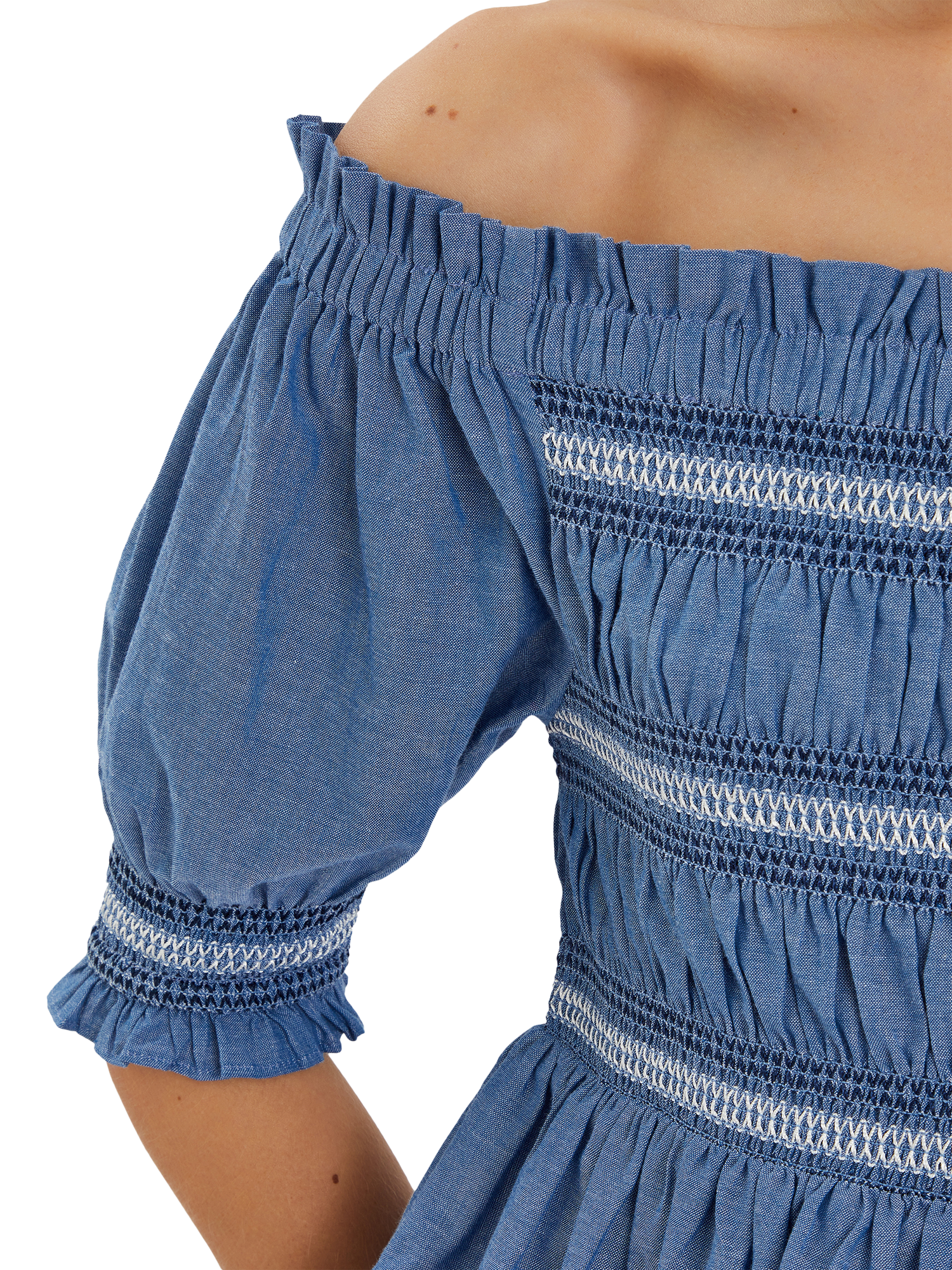 Product image 4 of 4, which shows Accessorize Off-The-Shoulder Smocked Top, Blue, L