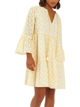 Accessorize Broderie Flute-Sleeve Mini Dress, Yellow