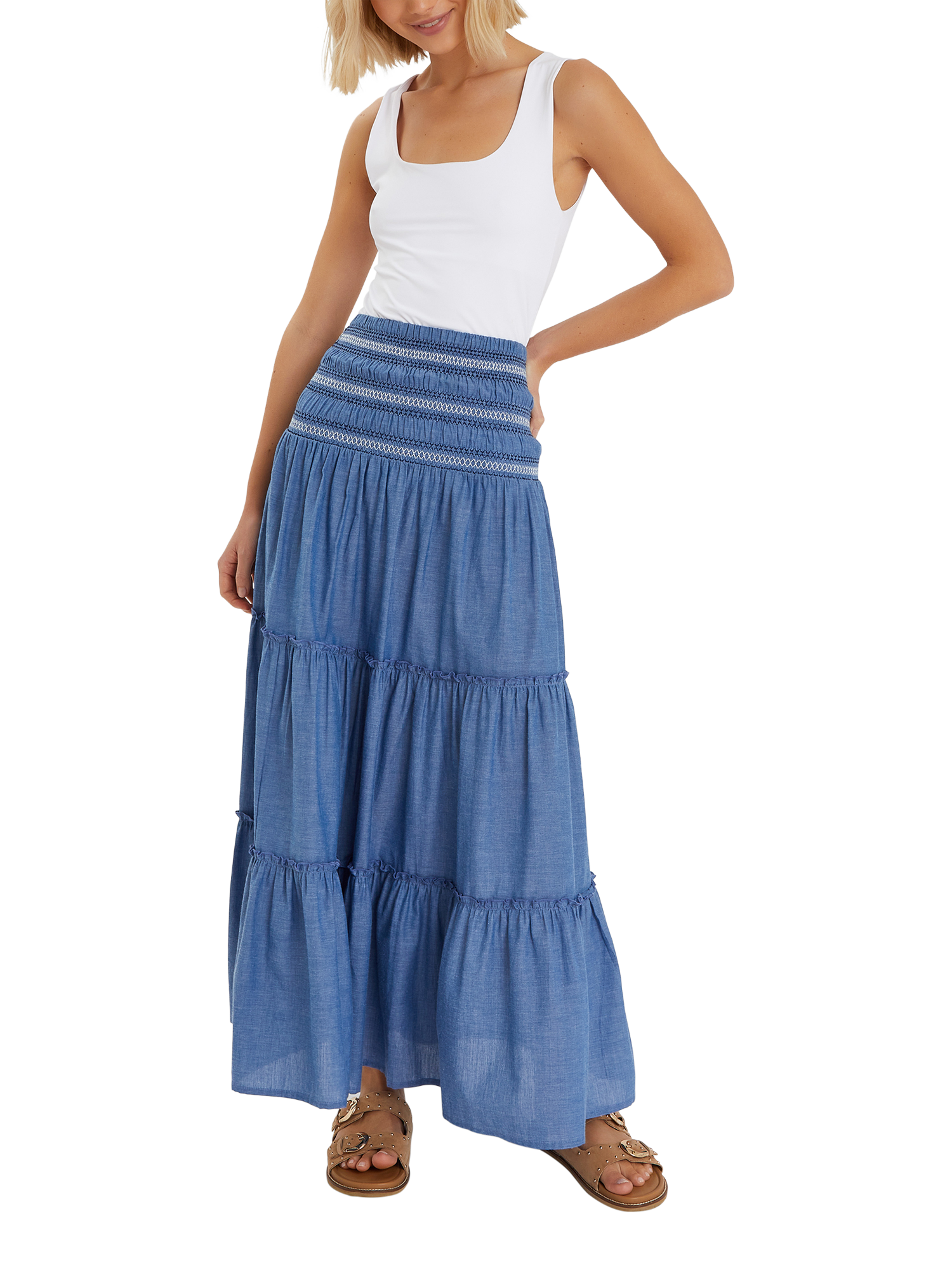 Accessorize Smock Tiered Maxi Skirt, Blue