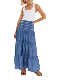 Accessorize Smock Tiered Maxi Skirt, Blue, Blue