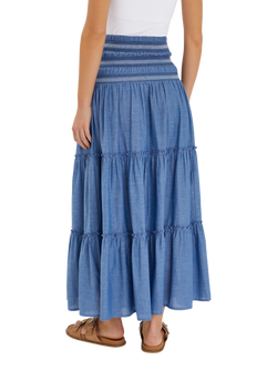 Accessorize Smock Tiered Maxi Skirt, Blue - view 2, Blue