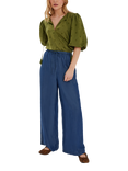 Accessorize Chambray Wide Leg Trousers, Blue