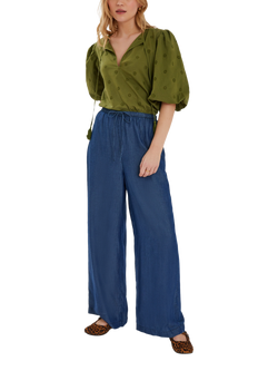 Accessorize Chambray Wide Leg Trousers, Blue, Blue