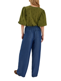 Accessorize Chambray Wide Leg Trousers, Blue - view 2, Blue