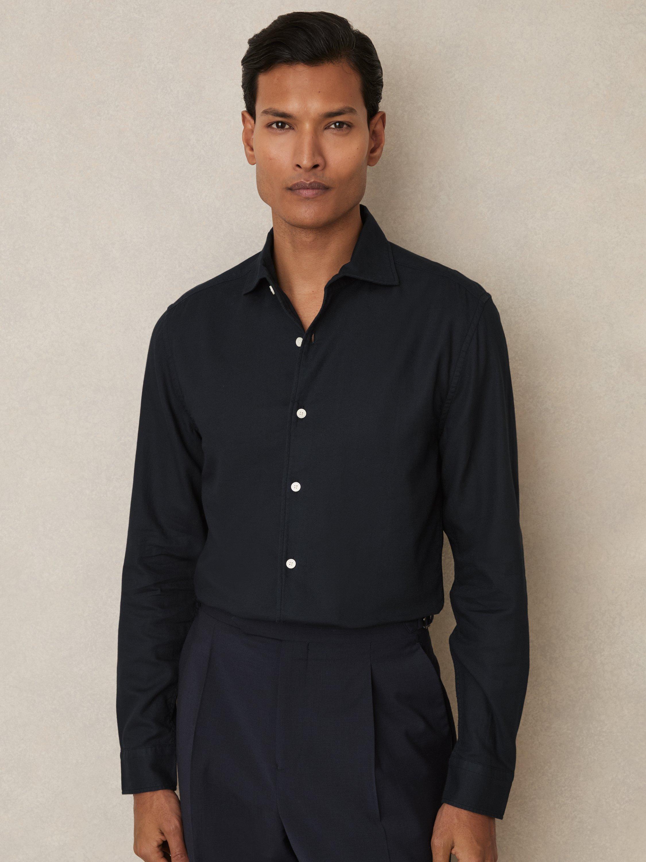 Product image 1 of 5, which shows Reiss Carvalho Cotton Shirt, Navy, XS