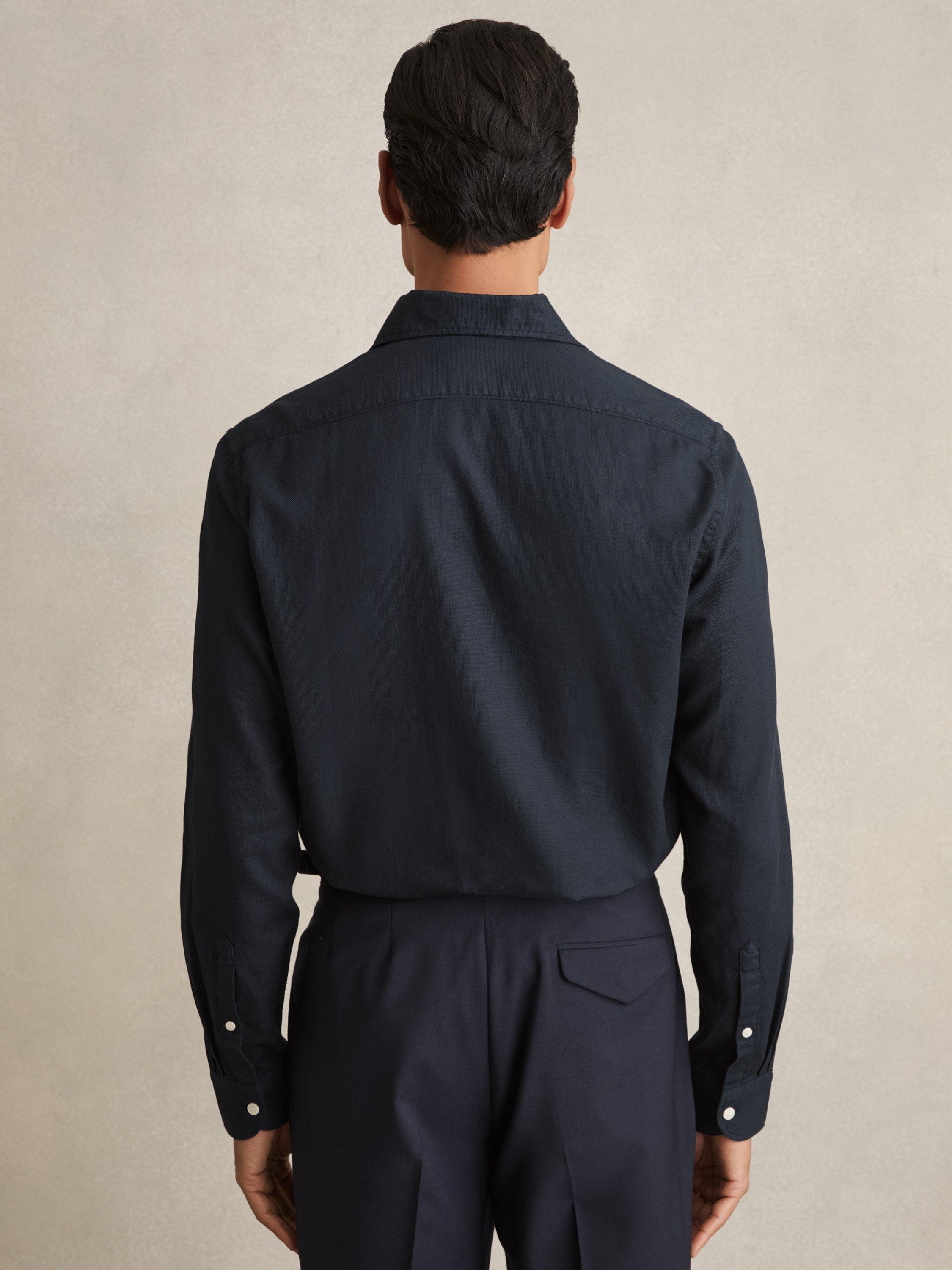 Product image 2 of 5, which shows Reiss Carvalho Cotton Shirt, Navy, XS