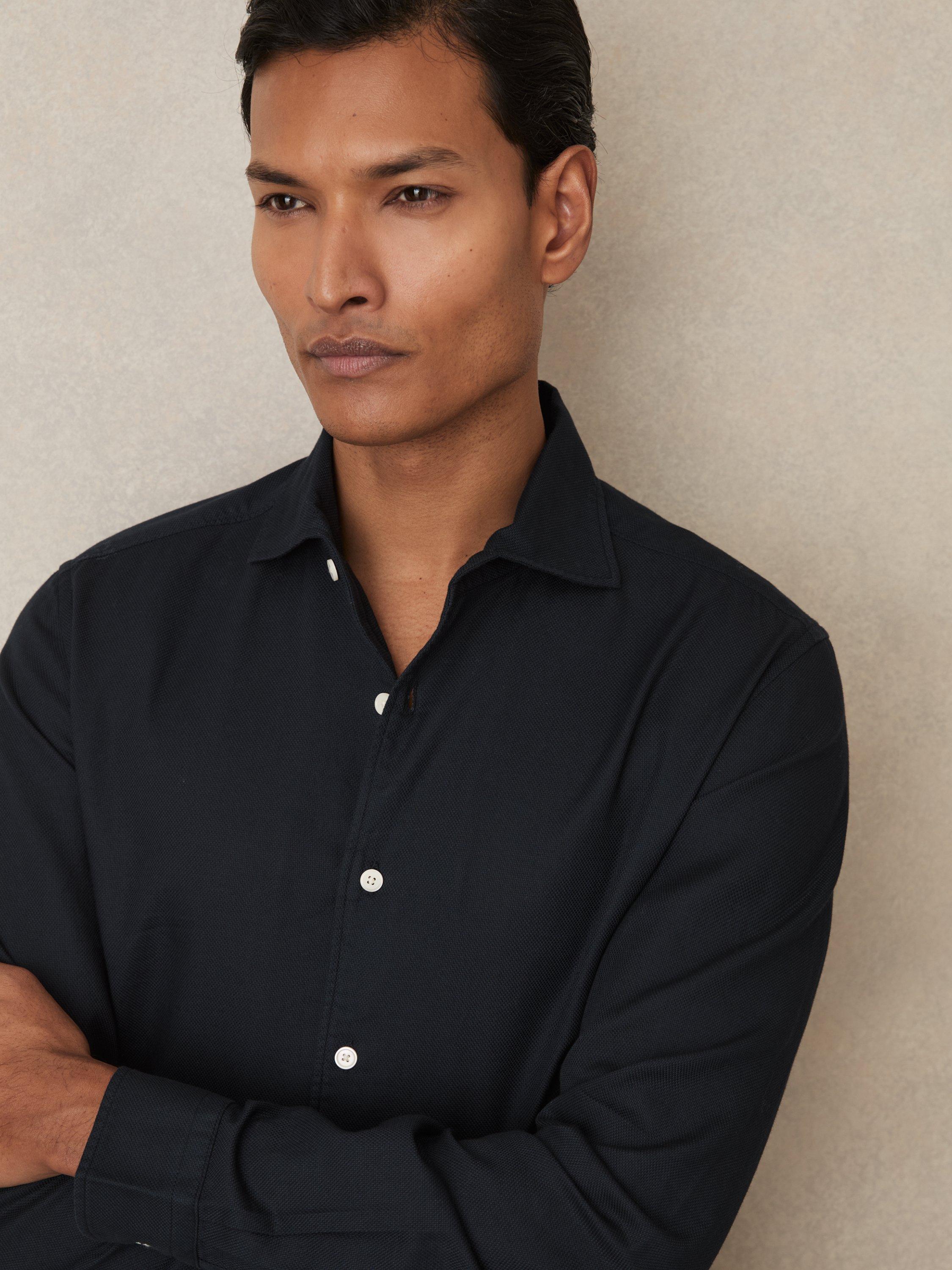 Product image 5 of 5, which shows Reiss Carvalho Cotton Shirt, Navy, XS