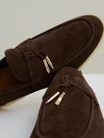 Reiss Price Suede Tassel Loafers, Dark Tobacco Brown