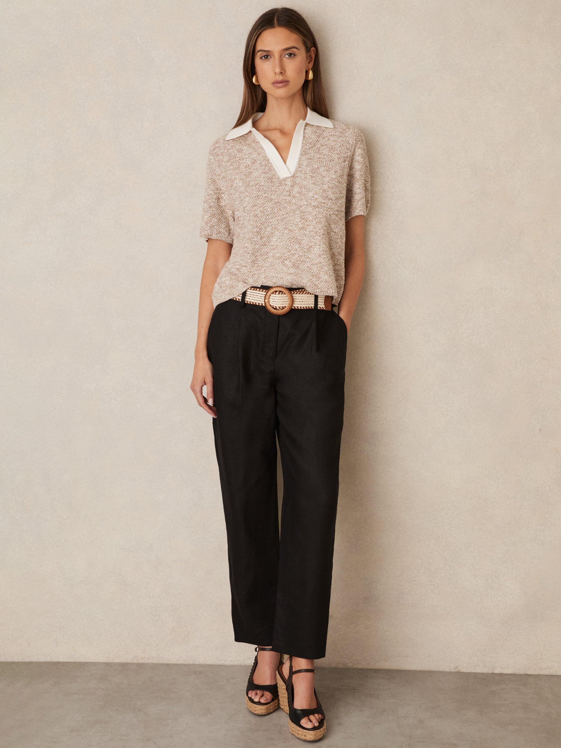 Product image 1 of 5, which shows Reiss Beau Petite Tapered Tailored Trousers, Black, 10