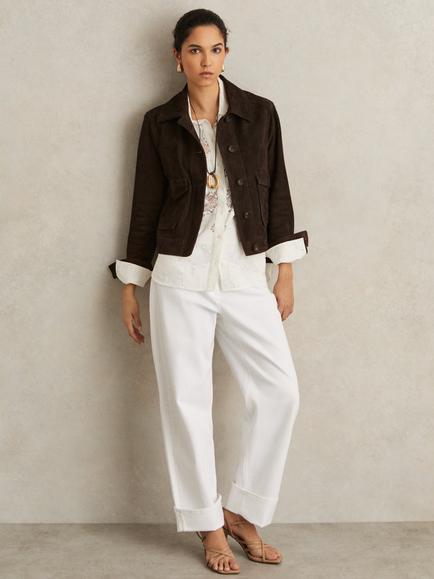 Reiss Hanson Pure Suede Jacket, Chocolate Brown, Chocolate Brown