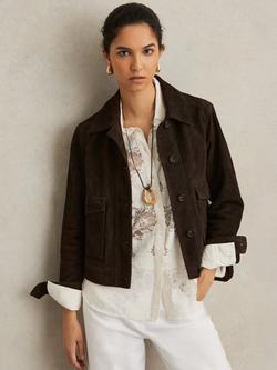 Reiss Hanson Pure Suede Jacket, Chocolate Brown - view 2, Chocolate Brown