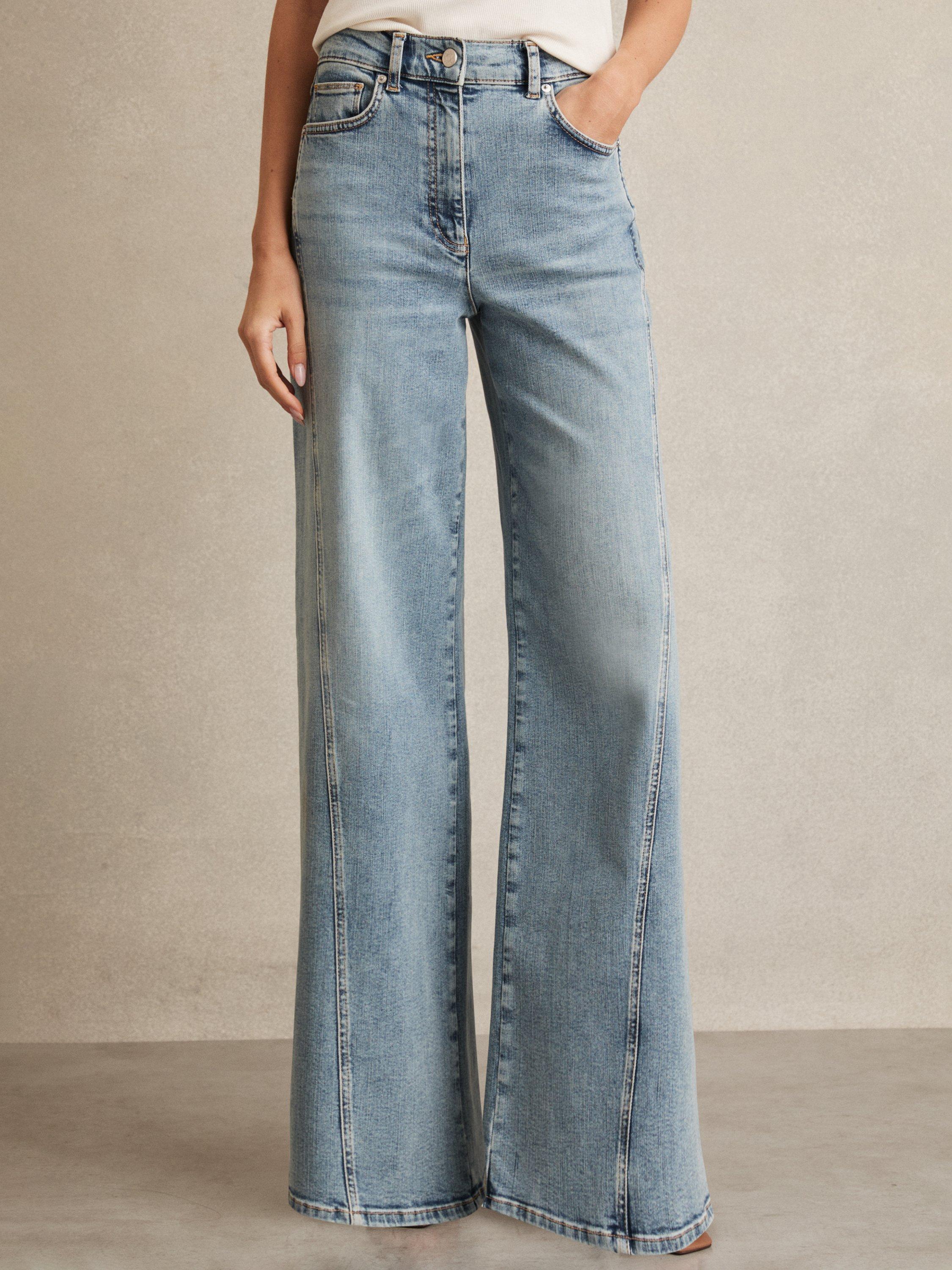 Product image 4 of 5, which shows Reiss Fern Denim Wide Leg Jeans, Light Blue, 8