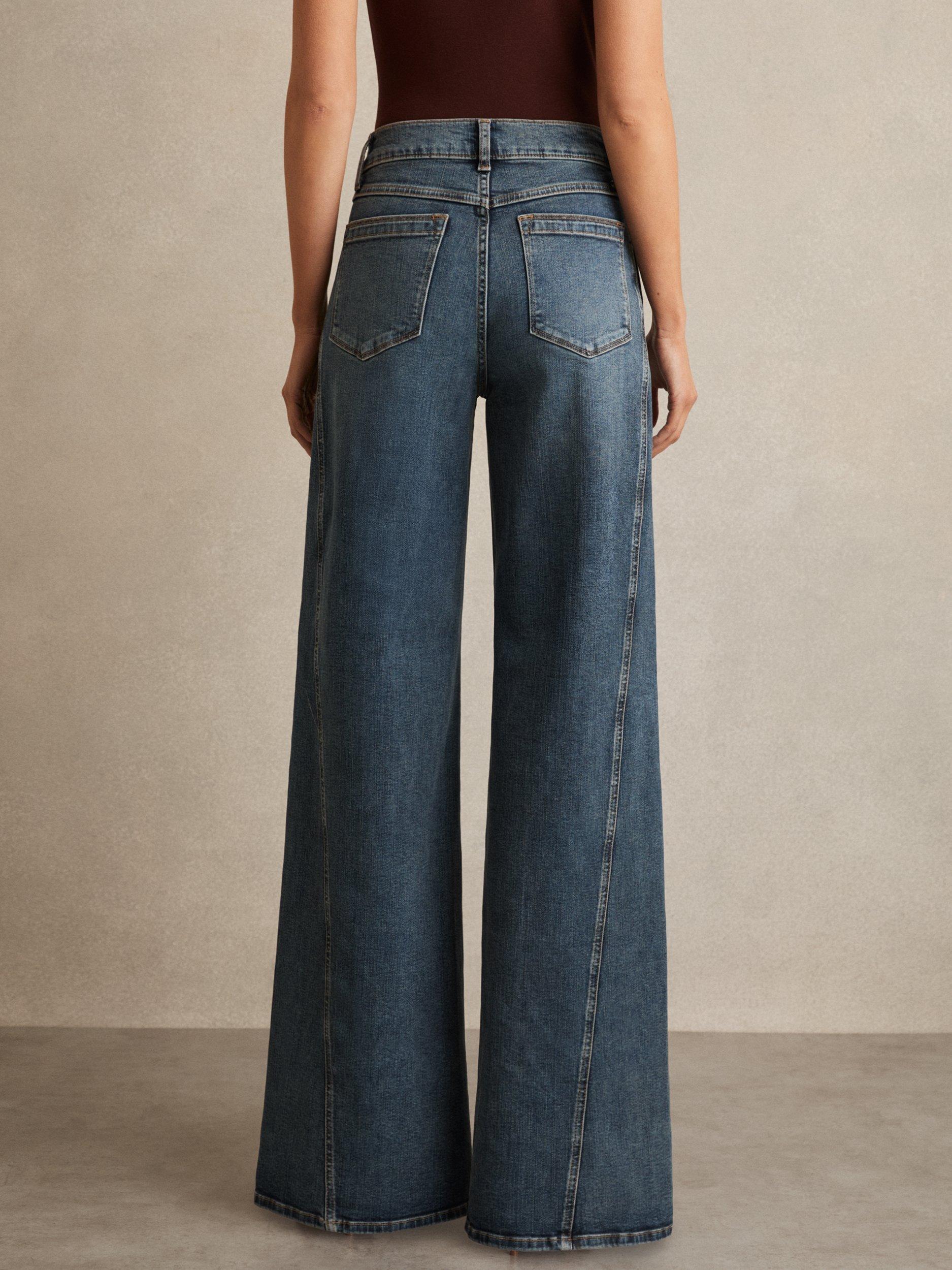 Product image 2 of 5, which shows Reiss Fern Denim Wide Leg Jeans, Mid Blue, 10