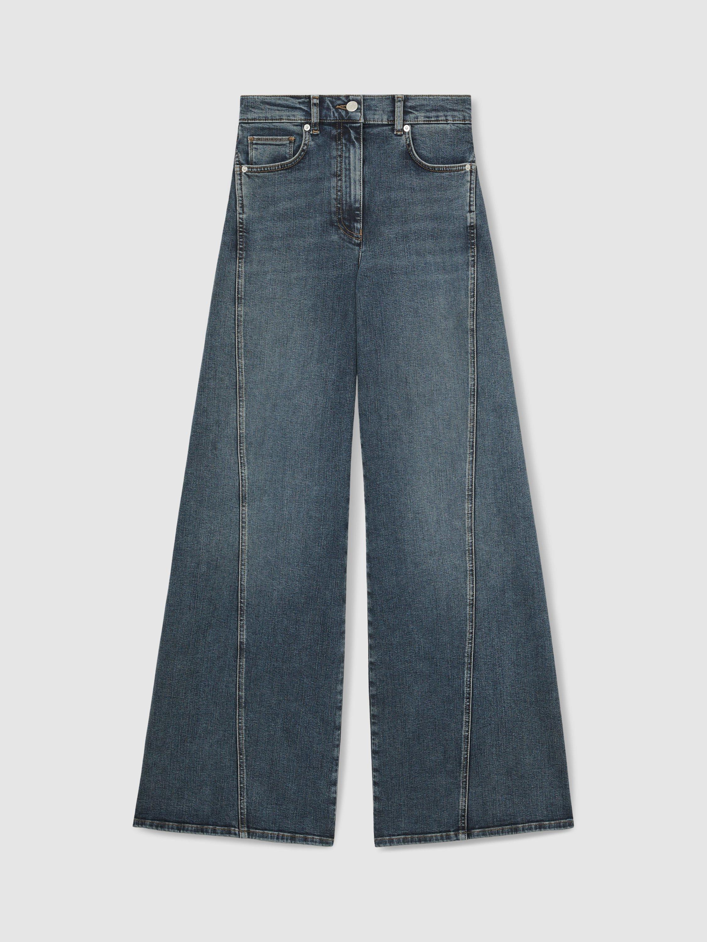 Product image 3 of 5, which shows Reiss Fern Denim Wide Leg Jeans, Mid Blue, 10