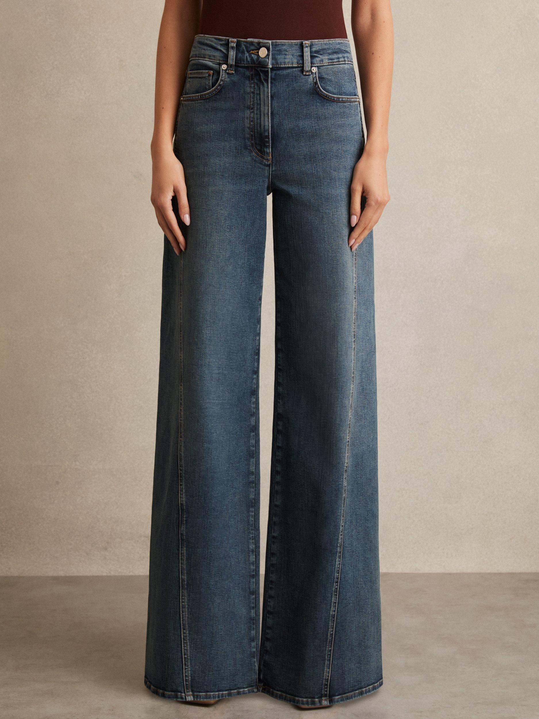 Product image 4 of 5, which shows Reiss Fern Denim Wide Leg Jeans, Mid Blue, 10