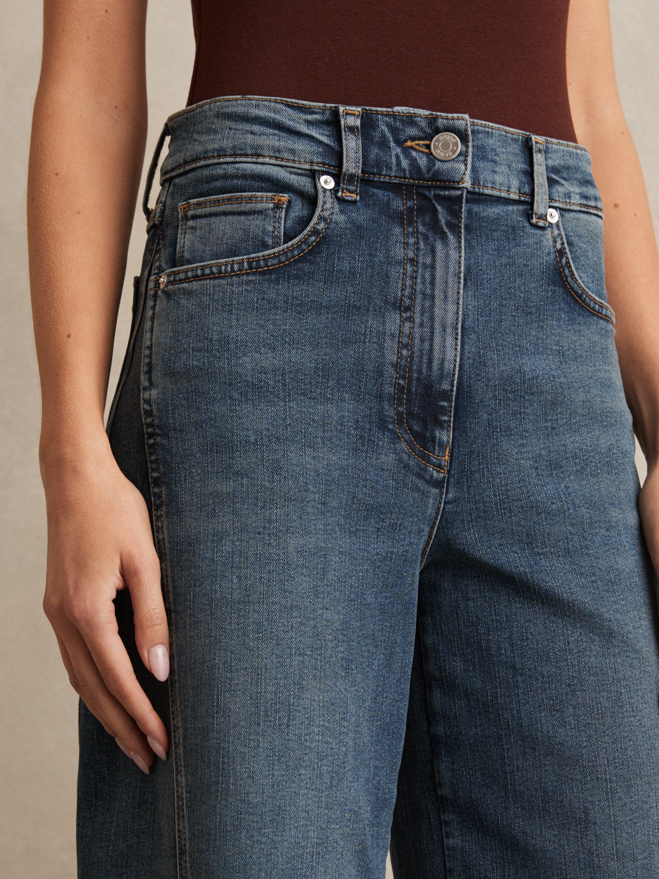 Product image 5 of 5, which shows Reiss Fern Denim Wide Leg Jeans, Mid Blue, 10