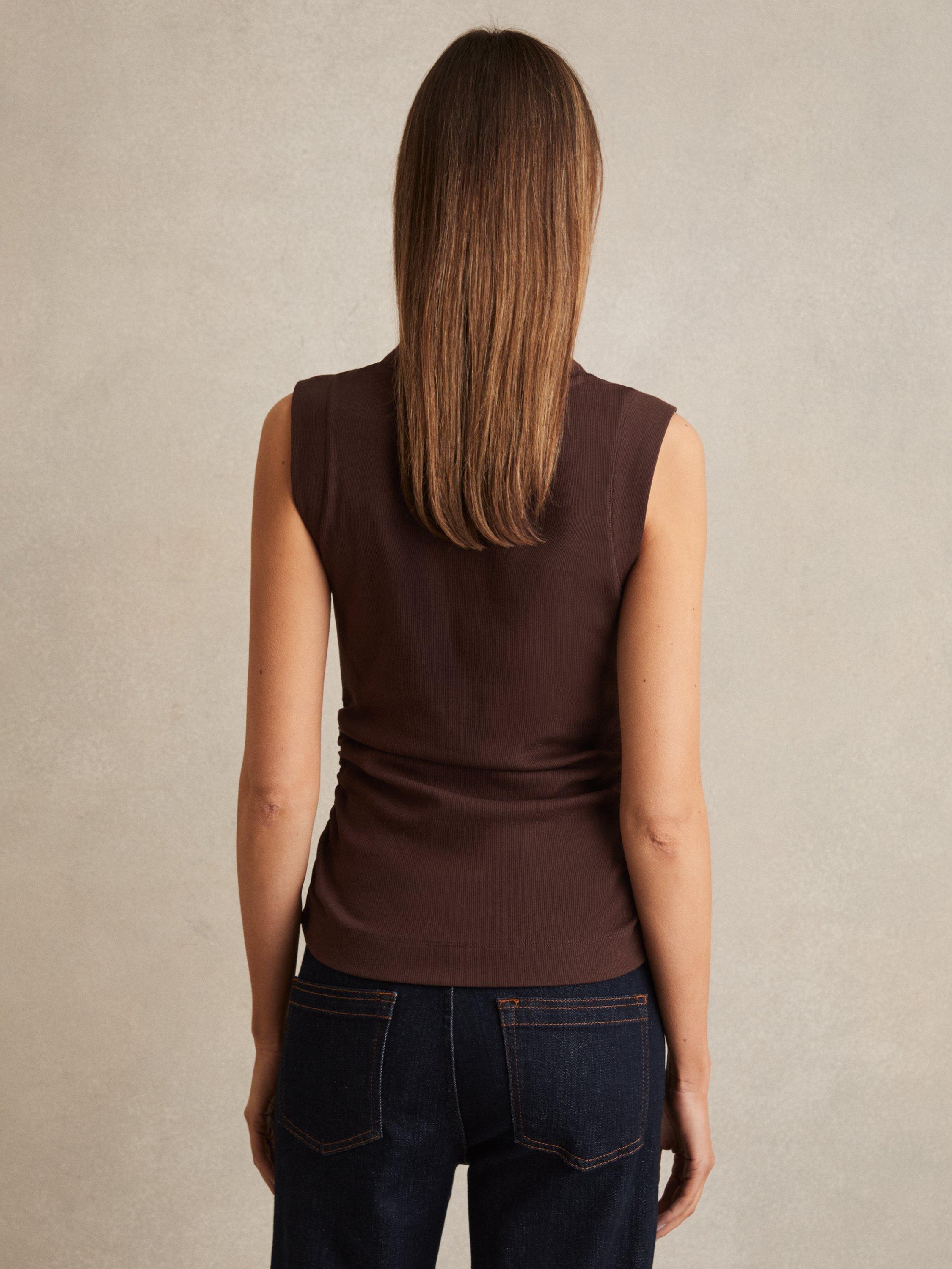 Product image 2 of 5, which shows Reiss Trudy Cotton Blend Sleeveless Ruched Top, Chocolate, 6|8