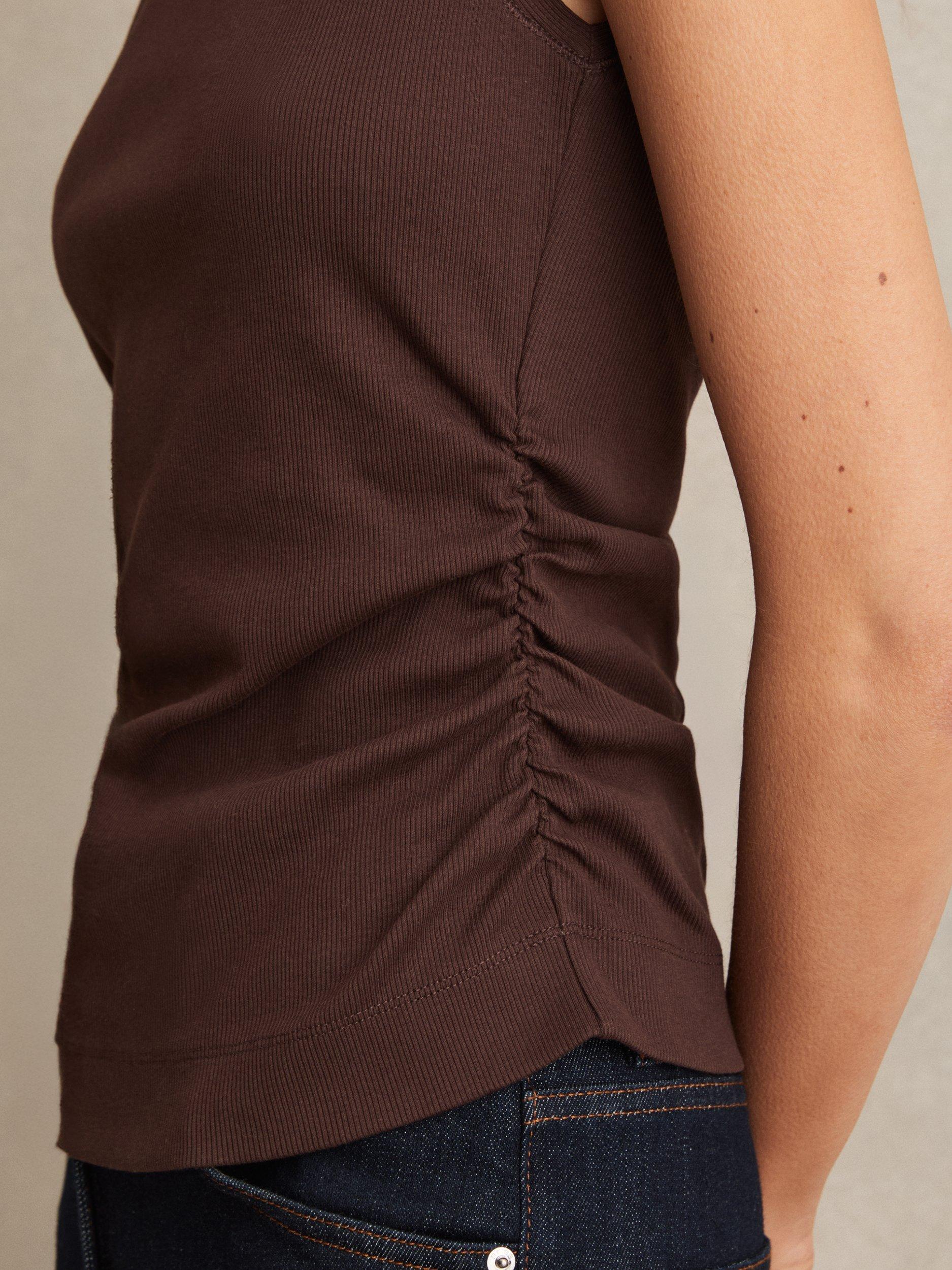 Product image 5 of 5, which shows Reiss Trudy Cotton Blend Sleeveless Ruched Top, Chocolate, 6|8