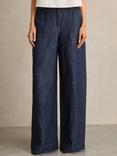 Reiss Ashby Linen Rich Wide Leg Trousers, Indigo