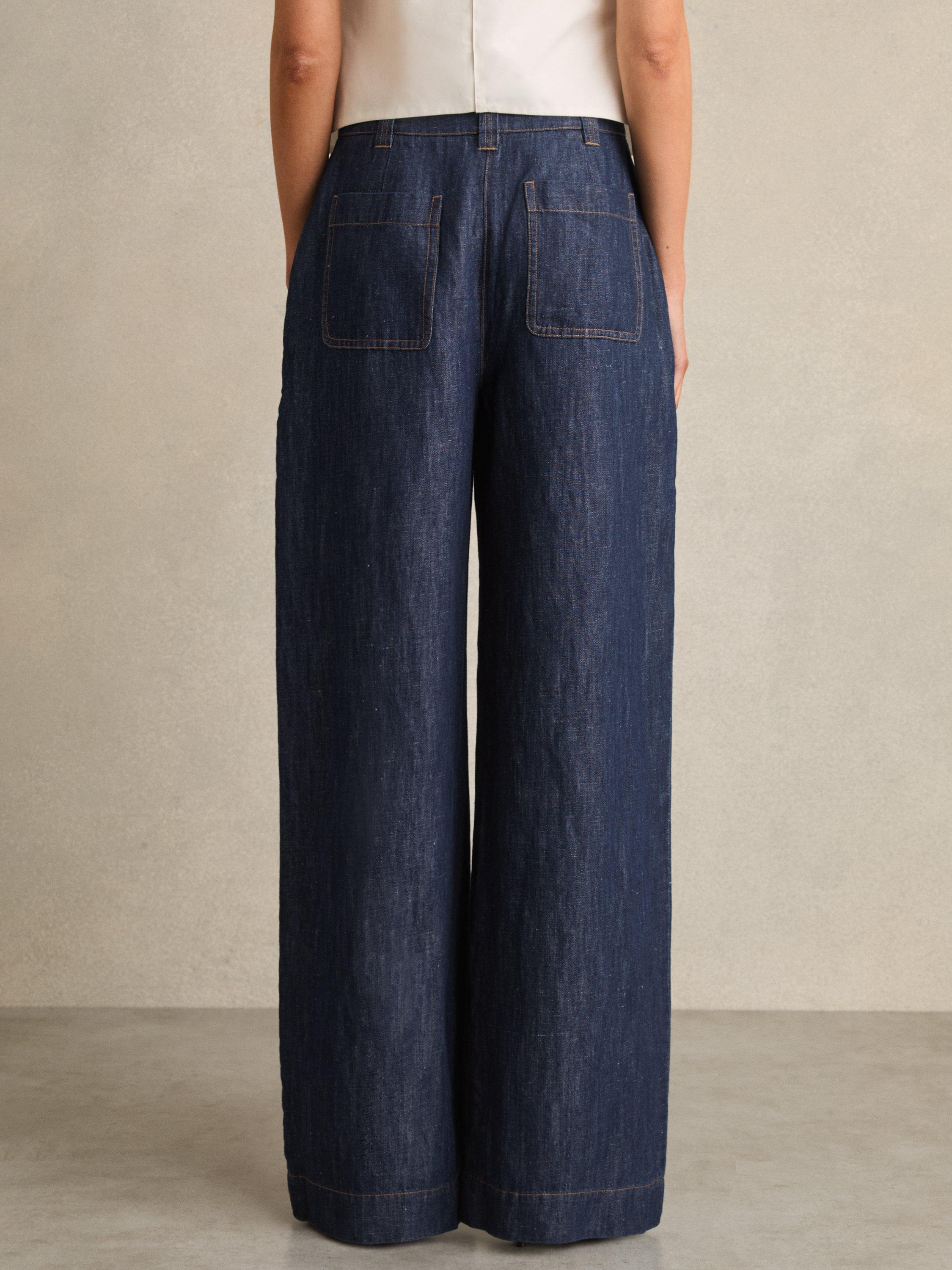 Product image 2 of 5, which shows Reiss Ashby Linen Rich Wide Leg Trousers, Indigo, 6Pt