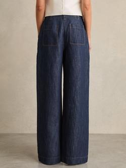 Reiss Ashby Linen Rich Wide Leg Trousers, Indigo - view 2, Indigo
