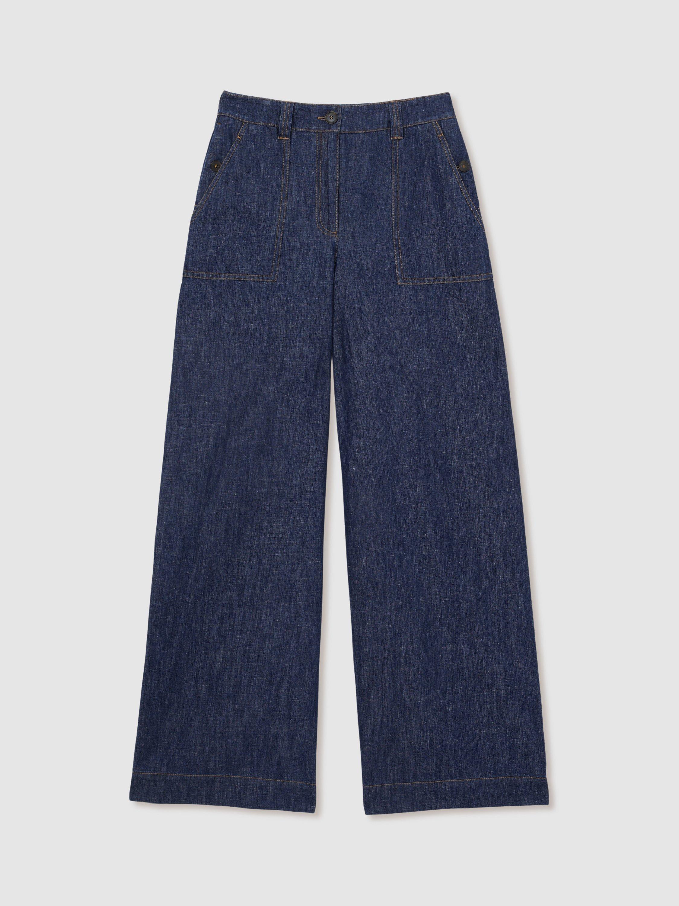 Product image 4 of 5, which shows Reiss Ashby Linen Rich Wide Leg Trousers, Indigo, 6Pt
