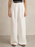 Reiss Analise Linen Petite Wide Leg Tailored Trousers, White