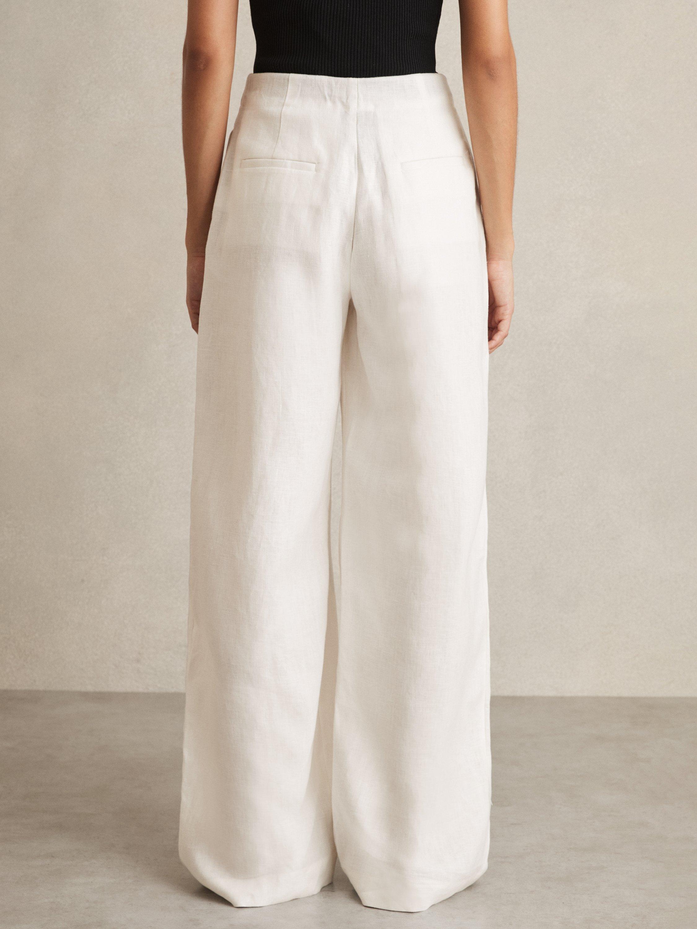 Product image 2 of 5, which shows Reiss Analise Linen Petite Wide Leg Tailored Trousers, White, 6