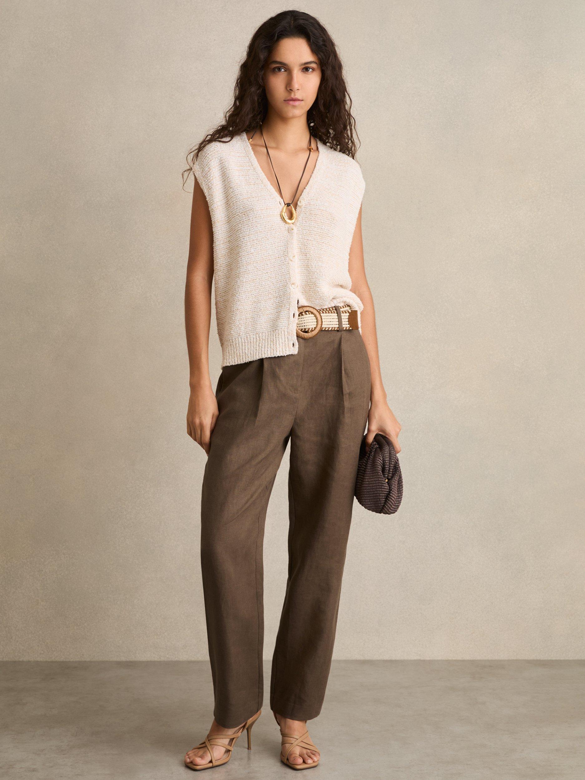 Product image 1 of 5, which shows Reiss Beau Petite Tapered Tailored Trousers, Mink Neutral, 8