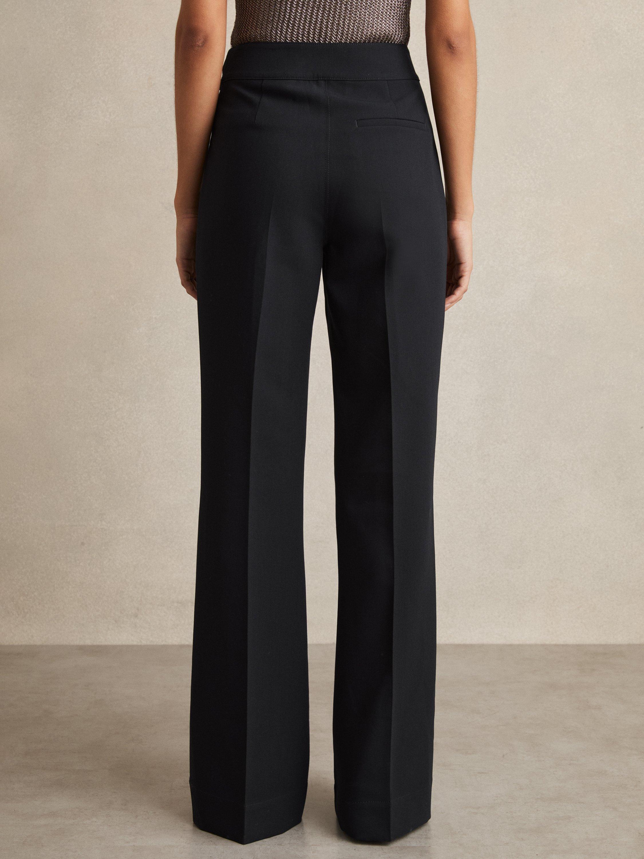 Product image 2 of 5, which shows Reiss Sidney Button Detail Wide Leg Trousers, Navy, 14