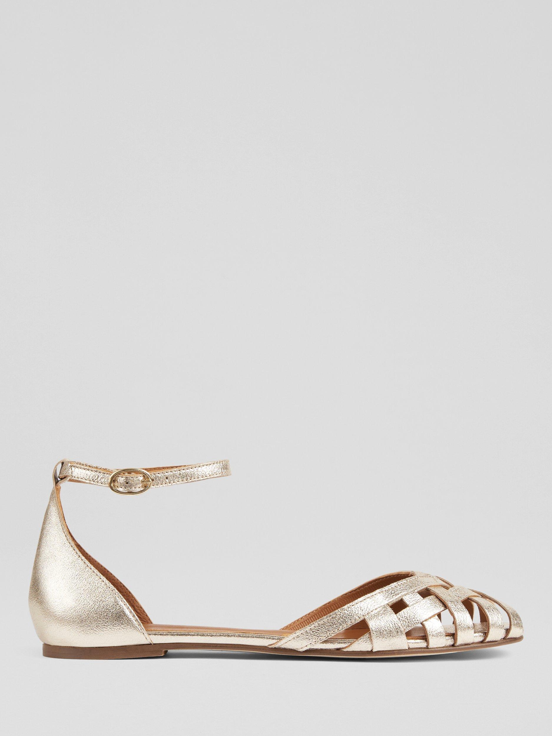 Product image 1 of 3, which shows L.K.Bennett Bianca Leather Strappy Sandals, Gold, 3