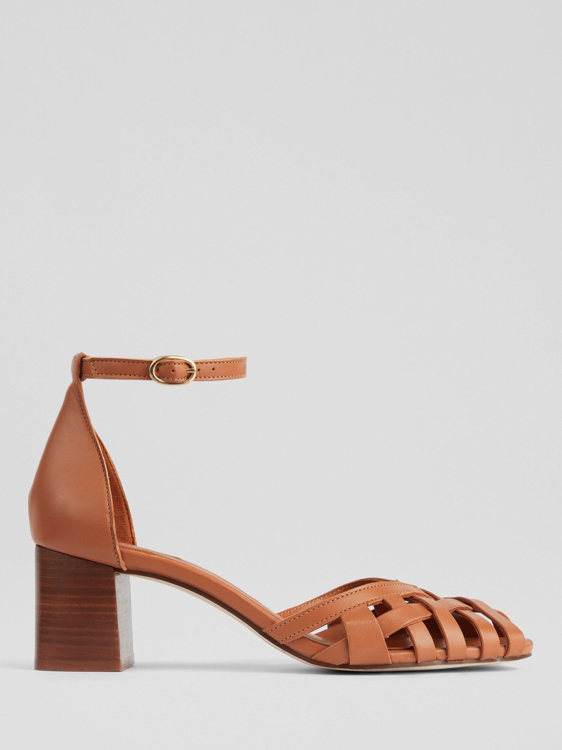 Product image 1 of 4, which shows L.K.Bennett Noemia Leather Plaited Front Block Heel Sandals, Tan, 3