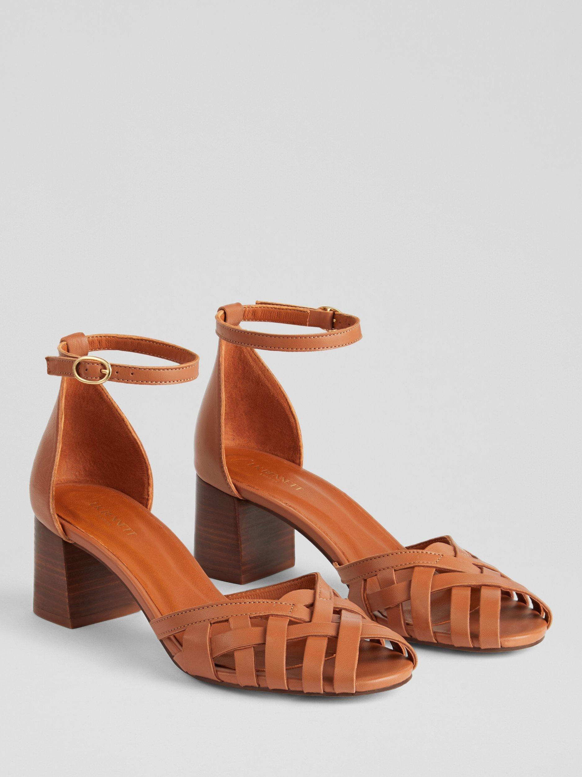 Product image 2 of 4, which shows L.K.Bennett Noemia Leather Plaited Front Block Heel Sandals, Tan, 3