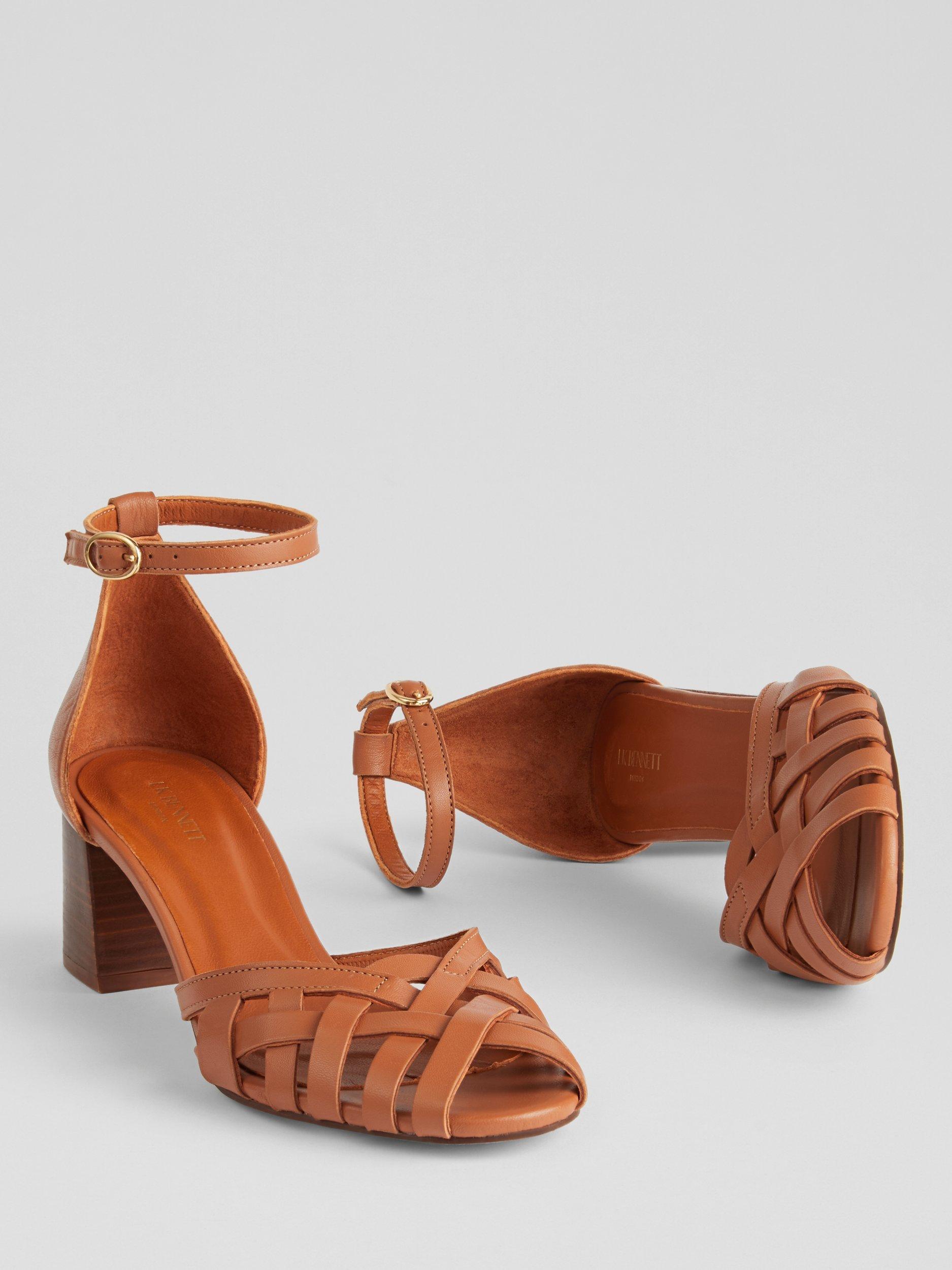 Product image 4 of 4, which shows L.K.Bennett Noemia Leather Plaited Front Block Heel Sandals, Tan, 3