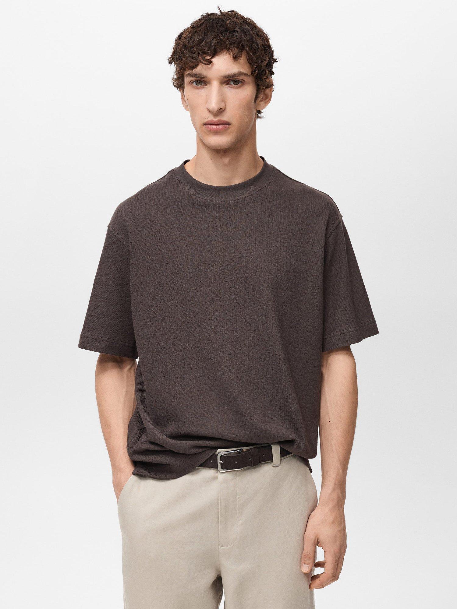 Product image 1 of 8, which shows Mango Roland Cotton T-Shirt, Dark Brown, XS
