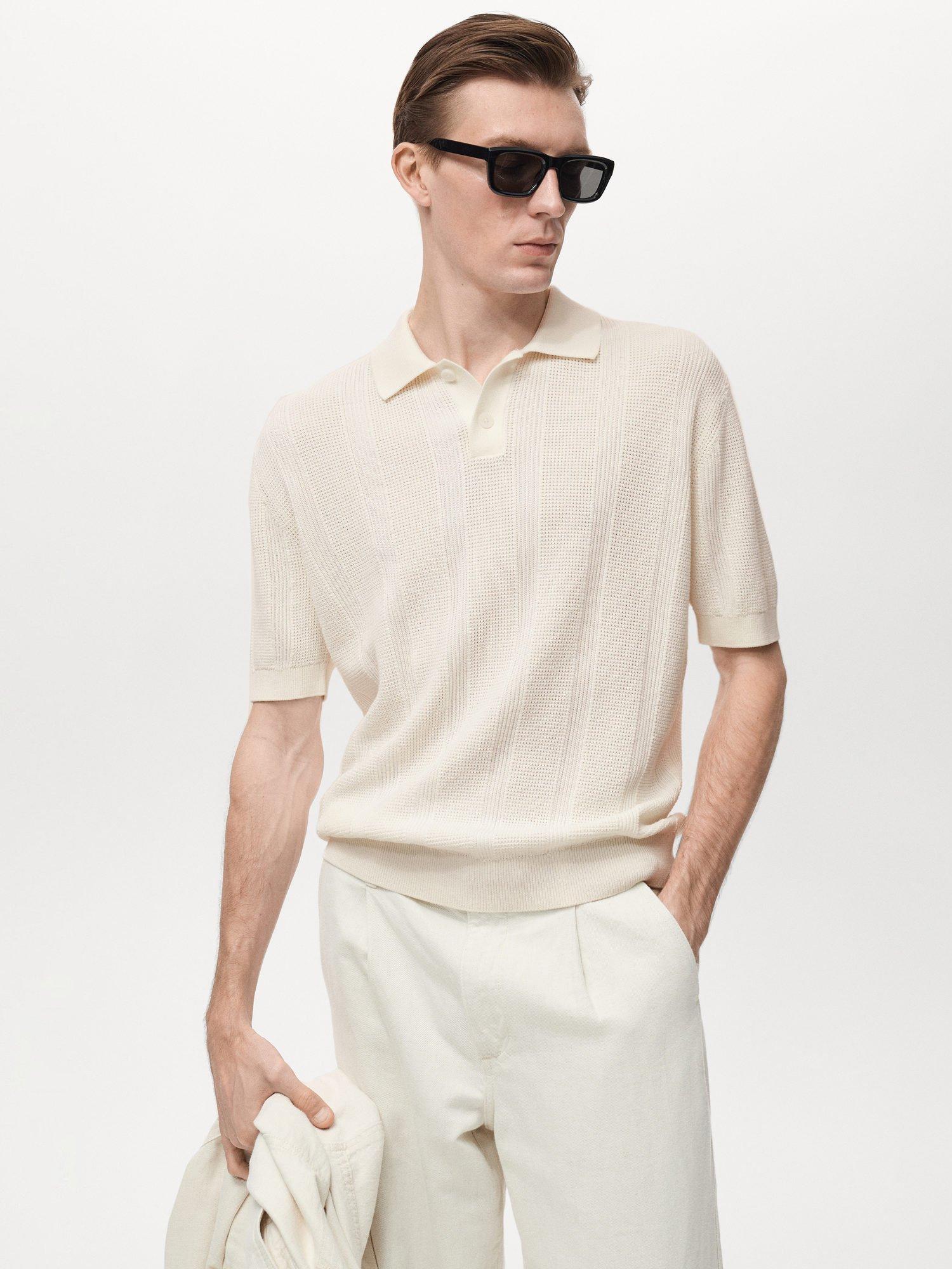Product image 1 of 9, which shows Mango Gelat Cotton Polo Shirt, Cream, M