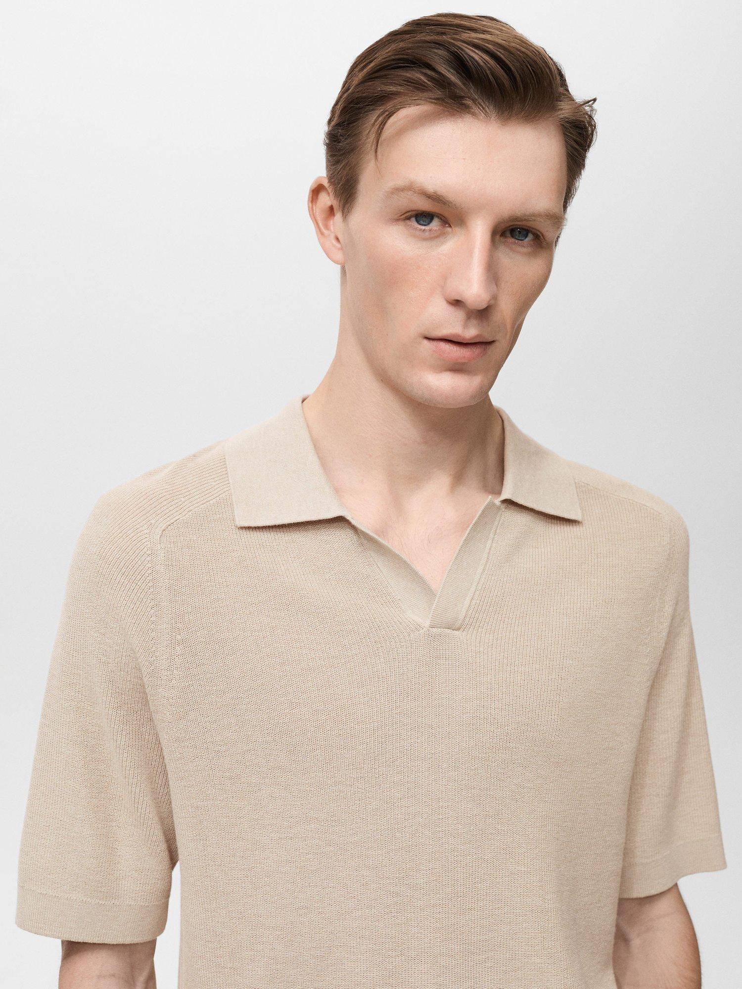 Product image 6 of 9, which shows Mango Lino Polo Shirt, Beige, S