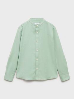 Mango Kids' Sergi Stripe Cotton Linen Shirt, Green, Green