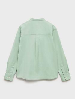 Mango Kids' Sergi Stripe Cotton Linen Shirt, Green - view 2, Green