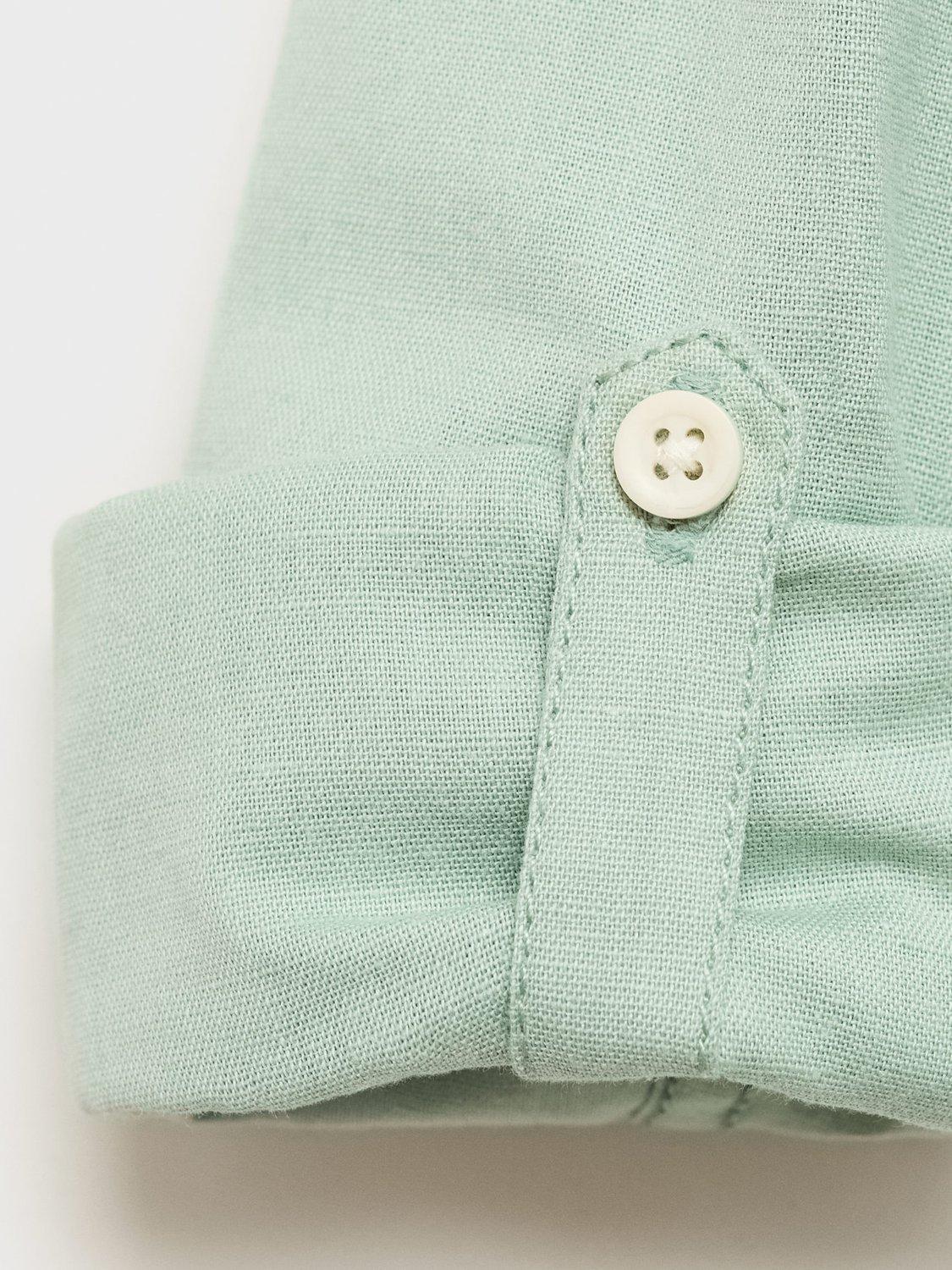 Product image 3 of 4, which shows Mango Kids' Sergi Stripe Cotton Linen Shirt, Green, 13-14 years