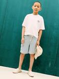 Mango Kids' Tommy Drawstring Denim Cargo Shorts, Open Blue